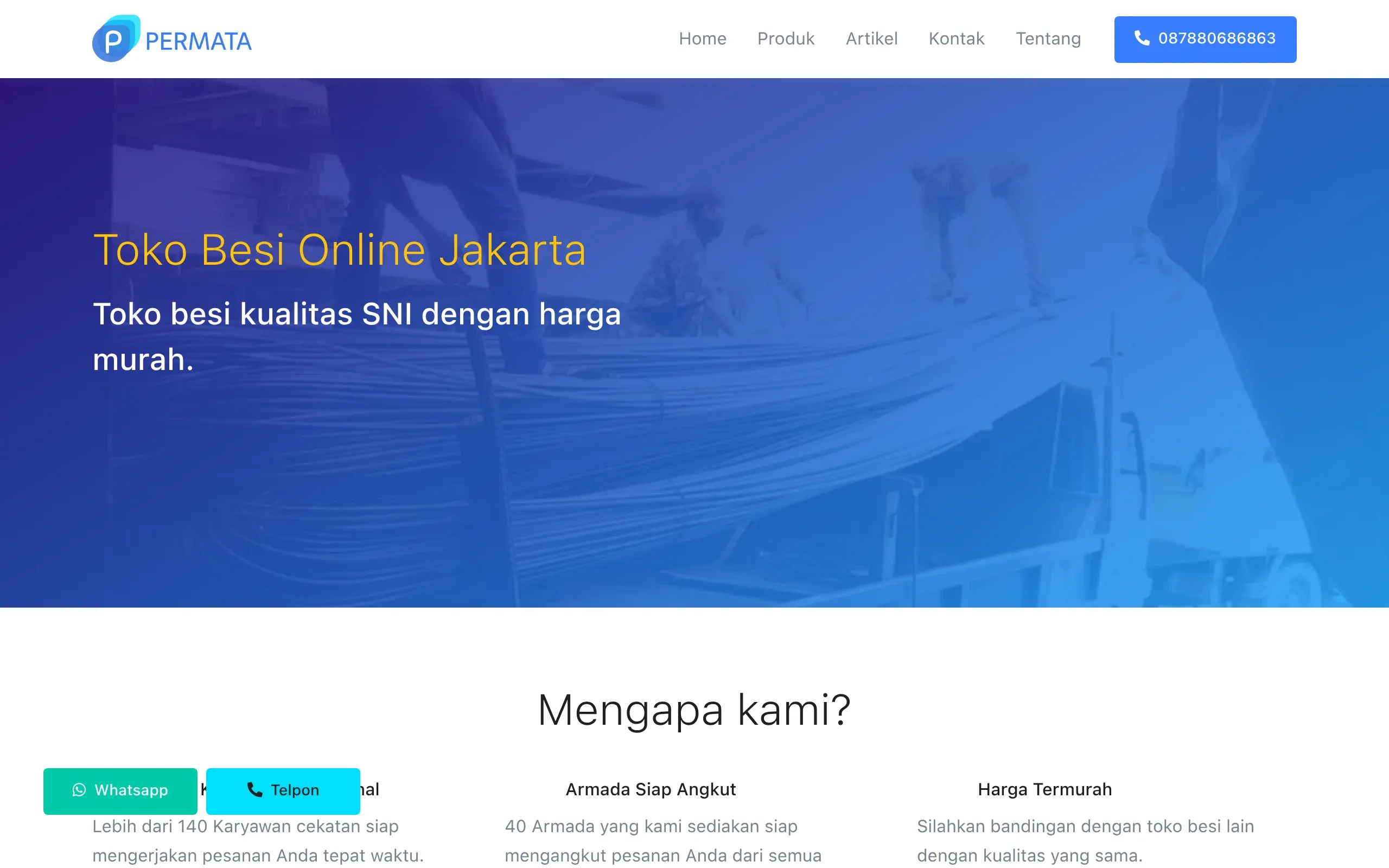 Screenshot website Besi Permata - Distributor Besi Beton