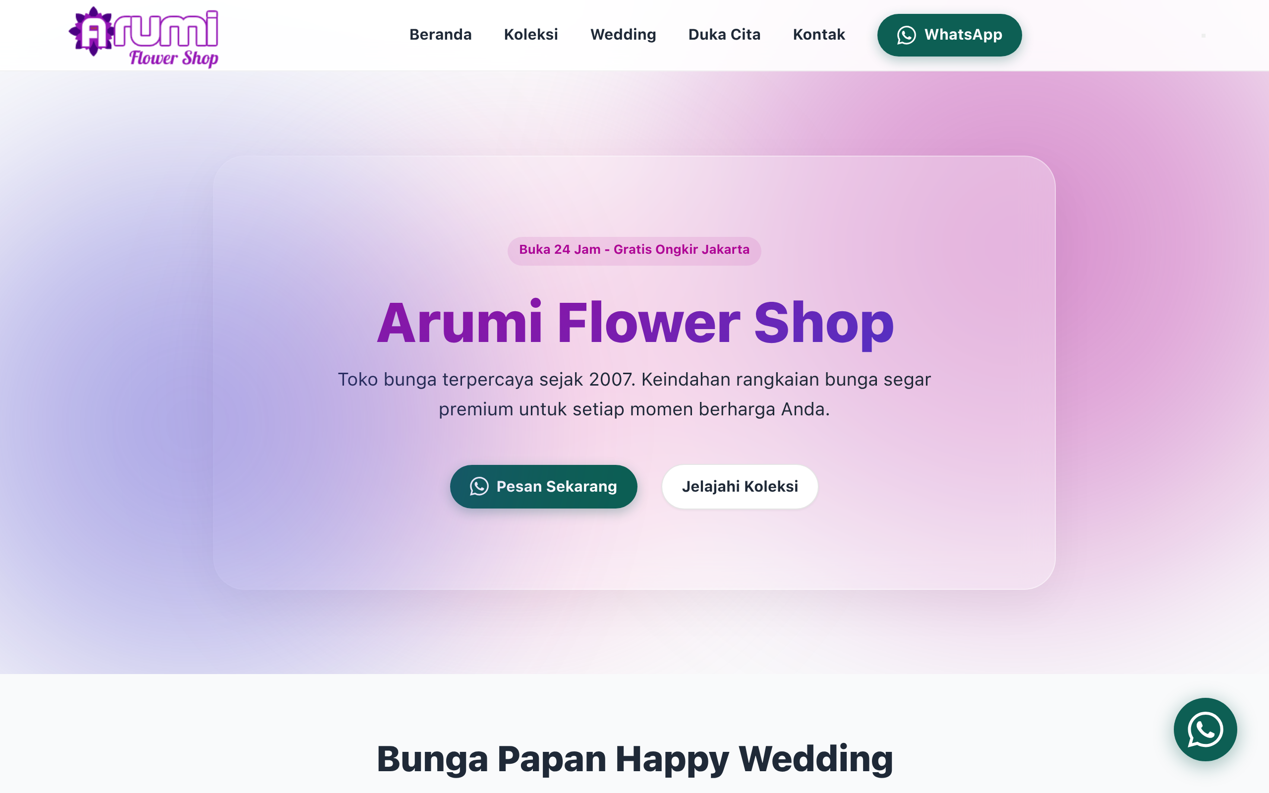 Screenshot website Arumi Flower Shop