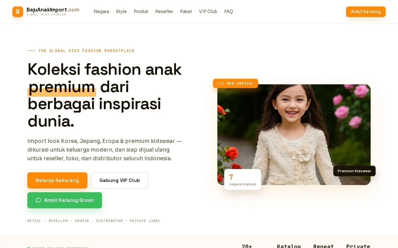 Screenshot website BajuAnakImport