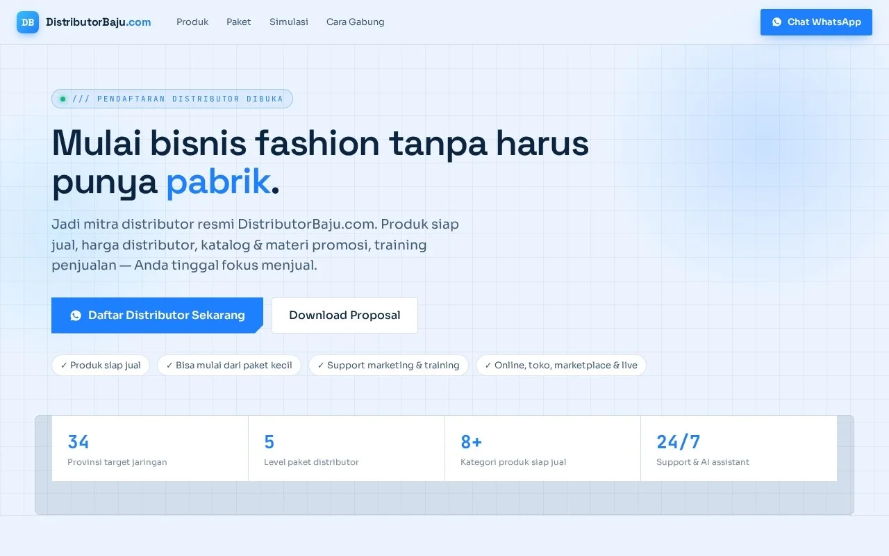 Screenshot website DistributorBaju