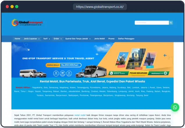 Screenshot website PT Global Transport