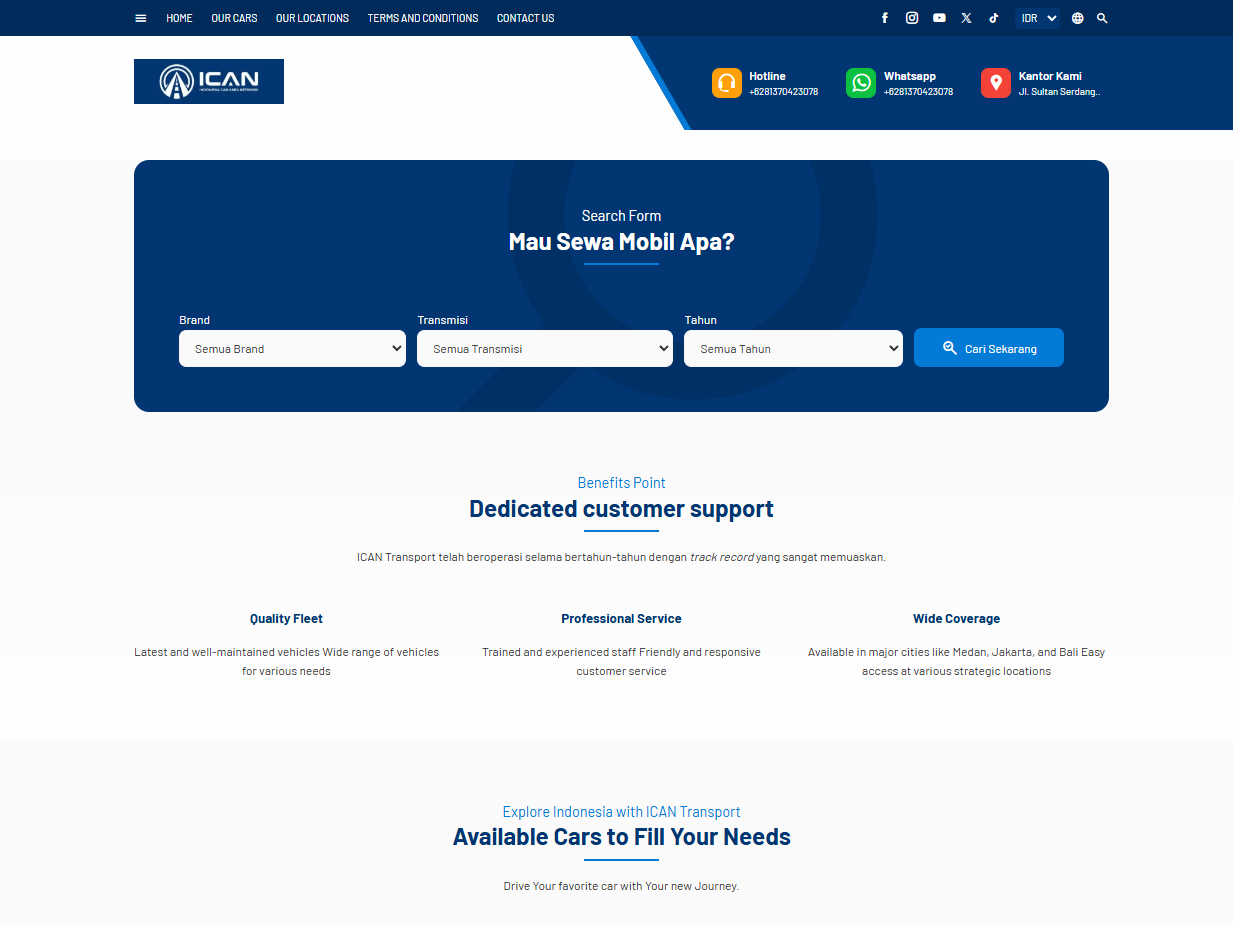 Screenshot website ICAN Rent A Car