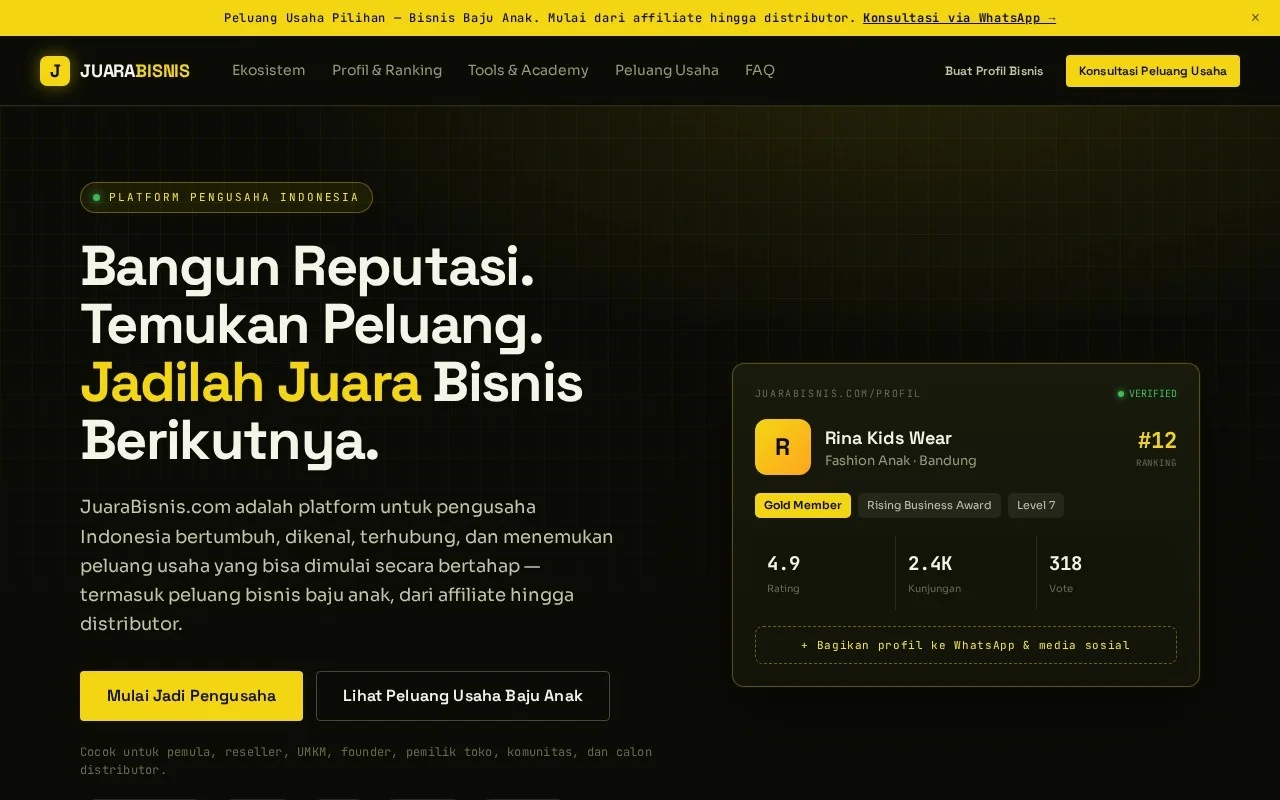 Screenshot website JuaraBisnis