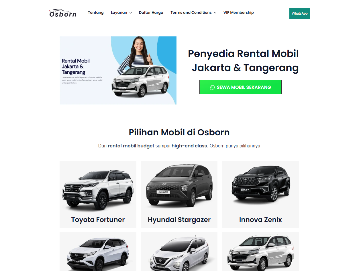 Screenshot website Osborn Car Rental