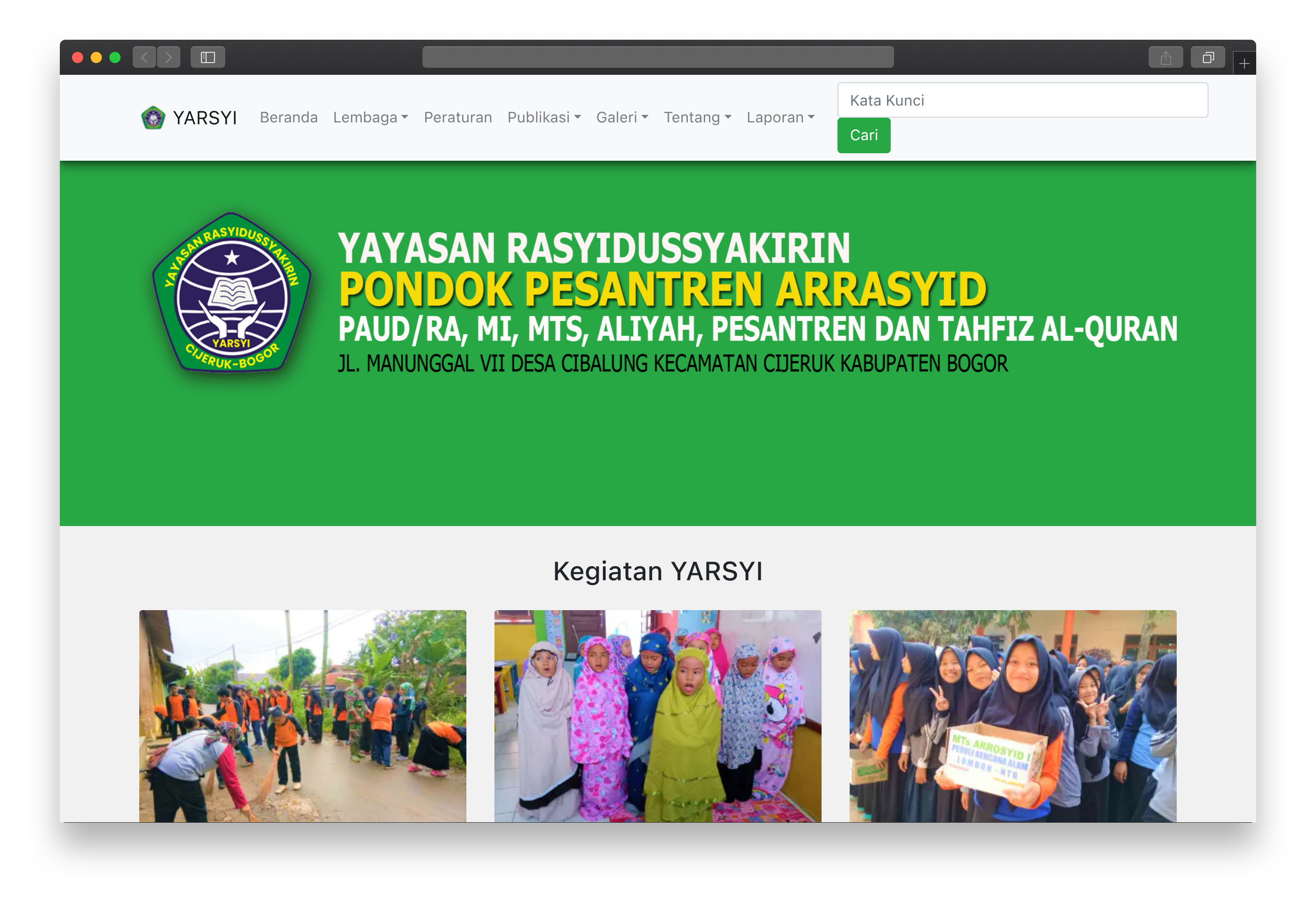 Screenshot website Yayasan Rasyidussyakirin (YARSYI)