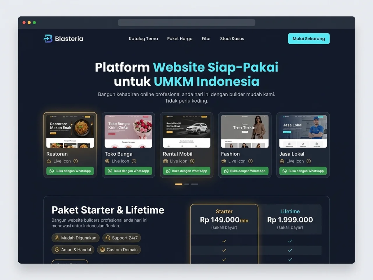 Screenshot website Blasteria — Platform Website UMKM