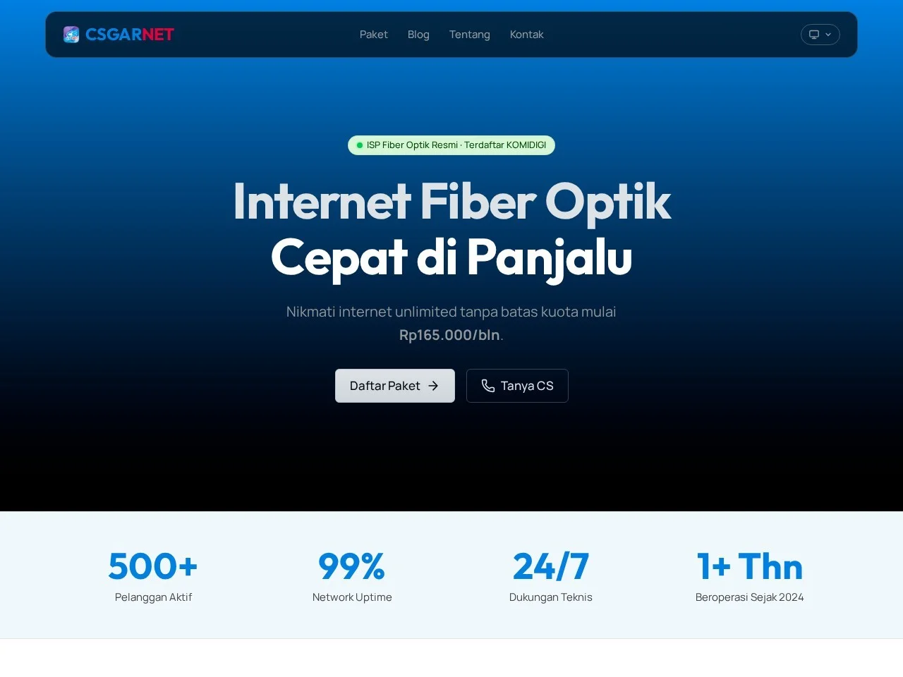 Screenshot website CSGARNET - ISP Fiber Optik