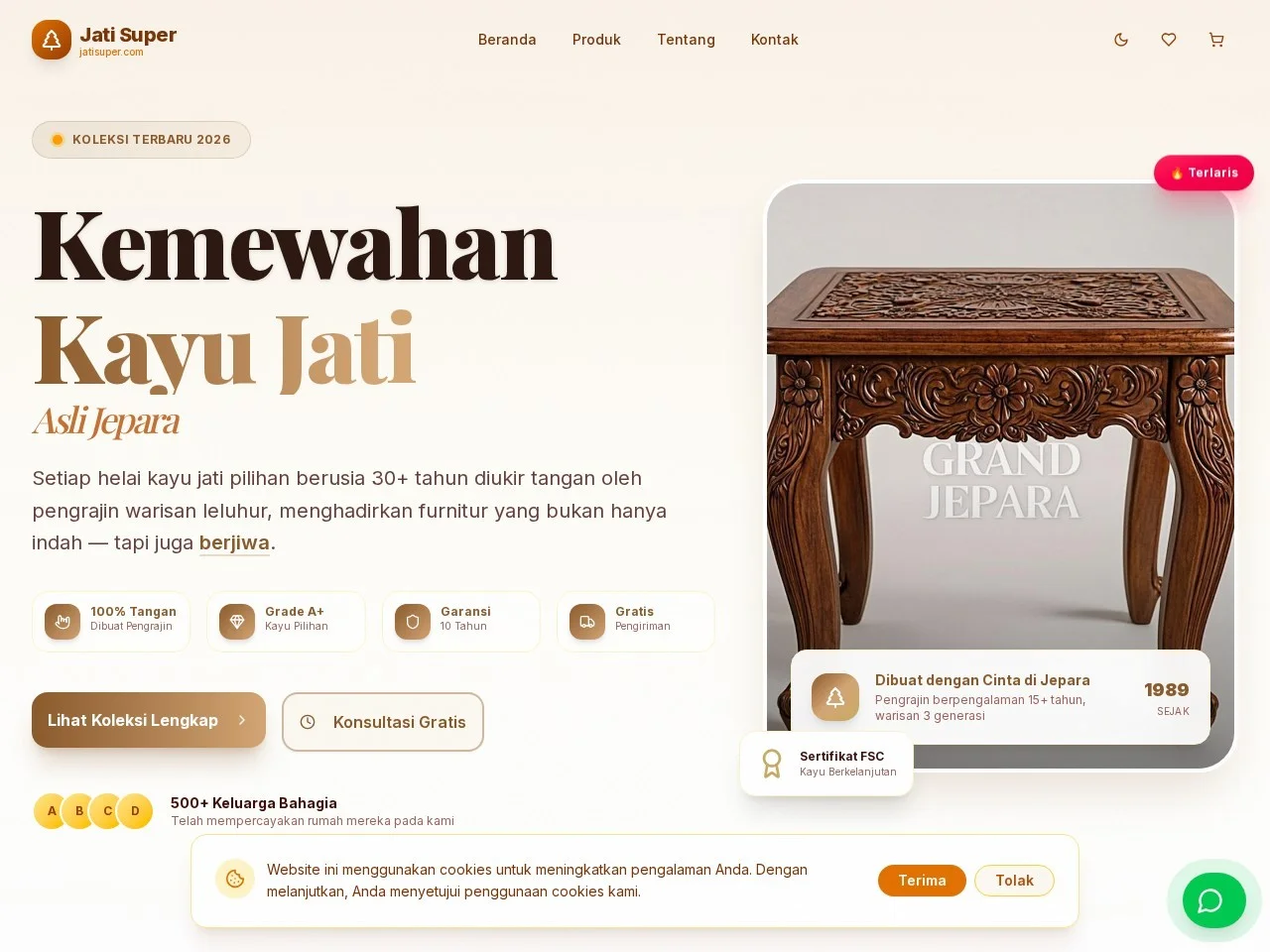 Screenshot website Jati Super - Furnitur Premium