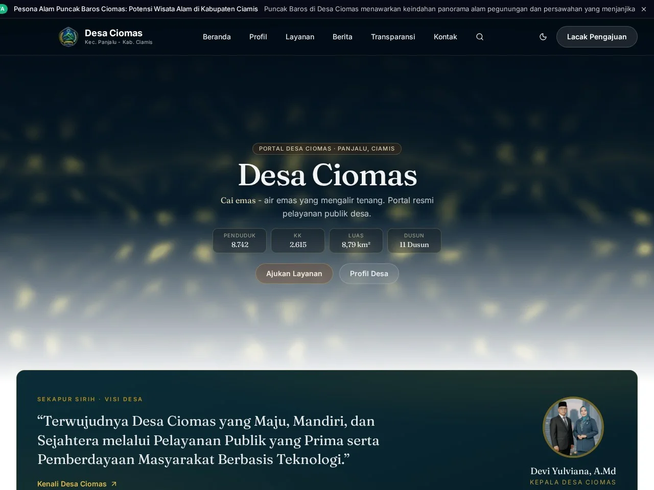Screenshot website Portal Desa Ciomas