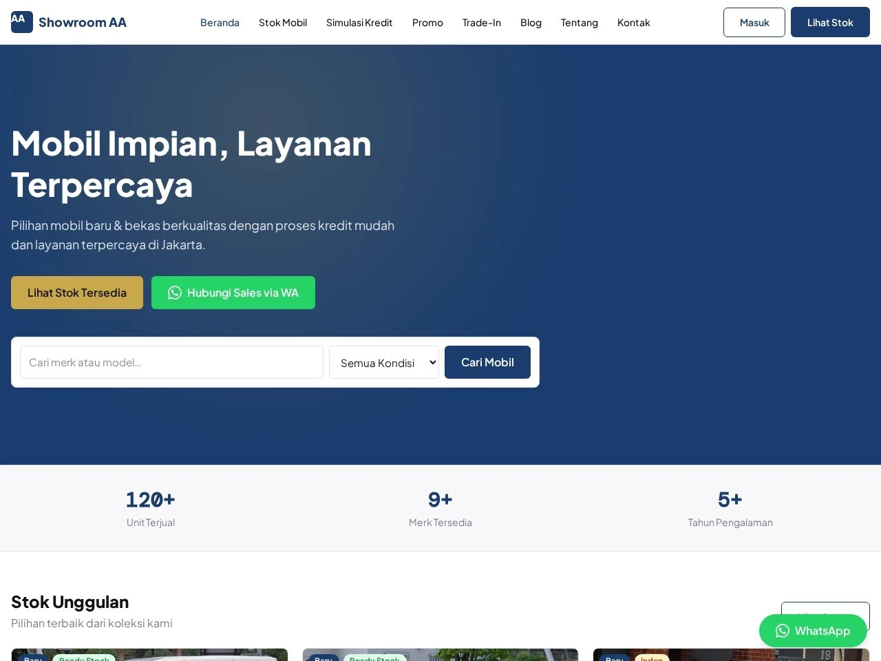 Screenshot website Showroom AA - Dealer Mobil