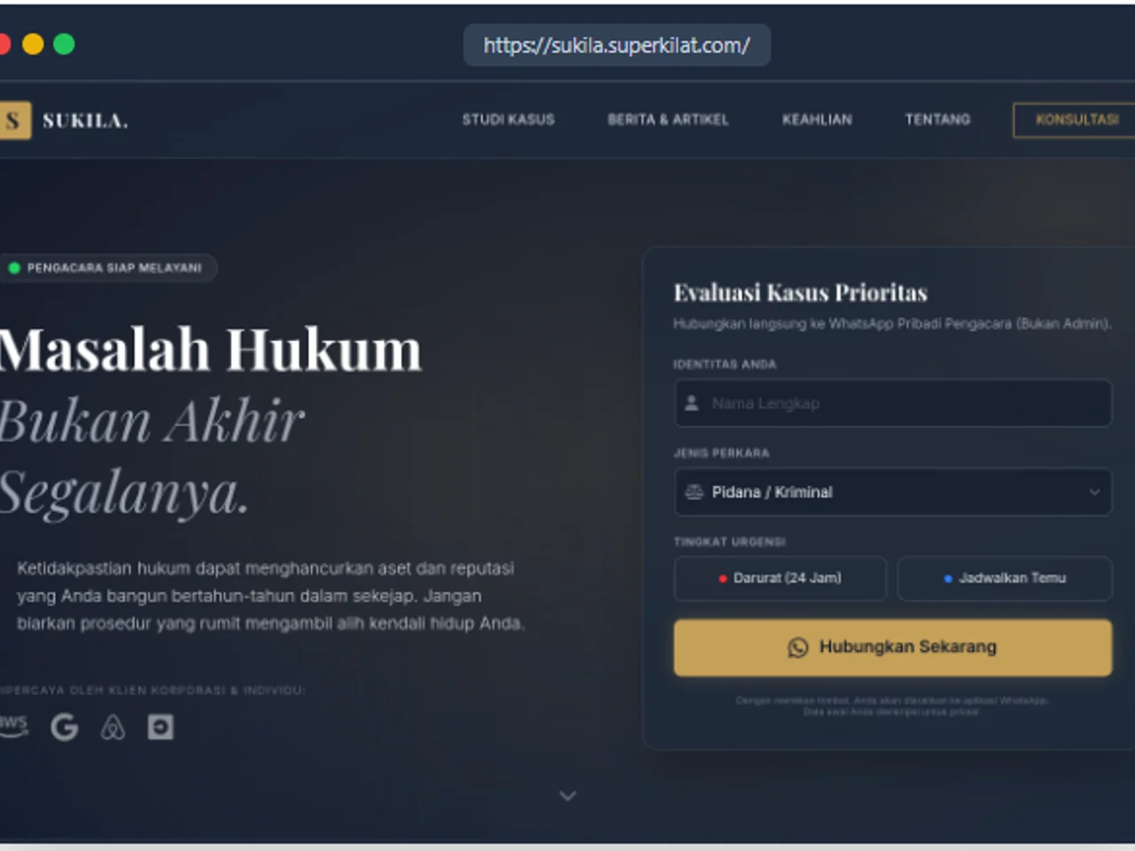Screenshot website Sukila Law Firm